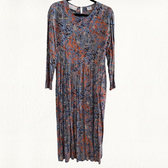 Vintage 1990's Passports Large Pier 1 Imports Abstract Earth Tone Rayon Dress - Picture 1 of 15